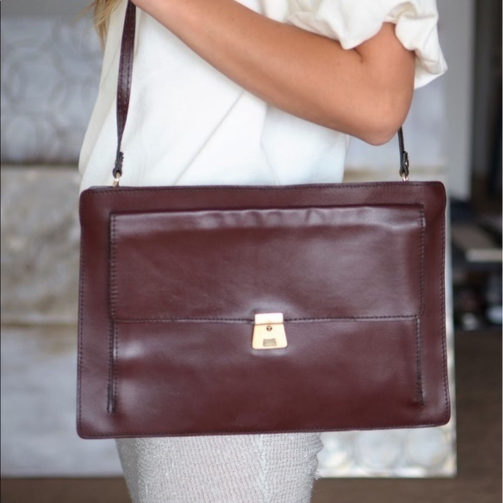 Vintage Brown Leather Briefcase Shoulder Bag‎